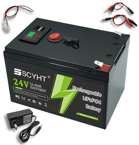 SSCYHT Lithiumbatterie 24 V 10 Ah 8 Ah LiFePO4-Batterie 12 Ah Li-Ionen-Batterien 24 V Ersatzbatterien für Solar-Notstromversorgung für 100-W- bis 300-W-Motoren mit USB-Anschluss,24v12ah
