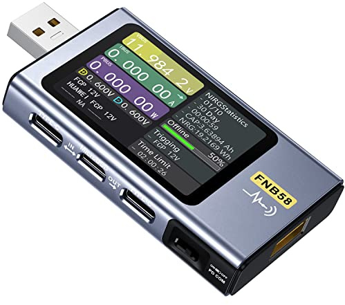 FNIRSI Tester USB 4-28V 7A con display LCD USB A&C, Multimetro per Test Tensione, Corrente, Capacità e Ripple con Software App, Rilevamento Rapido Della Ricarica, PD2.0/3.0, QC2.0/3.0