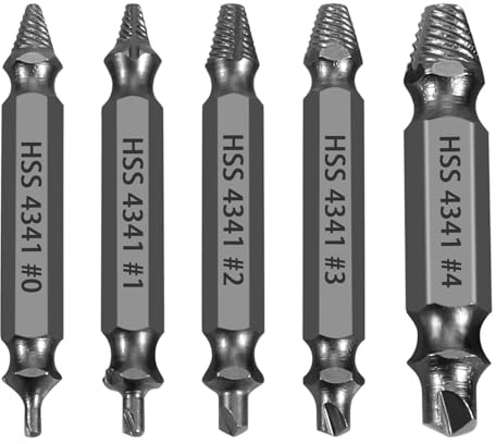 HSS 4341 Schraubenausdreher Set, 5-teilig M3-M18 Beschädigte Schrauben Entferner, Linksdreher mit Sechskant-Schaft, für Akkuschrauber und Bohrmaschinen, mit Sechskantschaft, Grau
