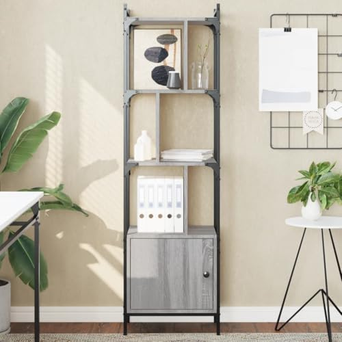 FUDUGEHMIOFWFJJ Bibliothèque Étagère avec Porte Gris Sonoma 44,5x30x154,5 cm, Meuble de Rangement Livres Design Zigzag en Bois et Acier, Étagère Murale pour Salon Bureau