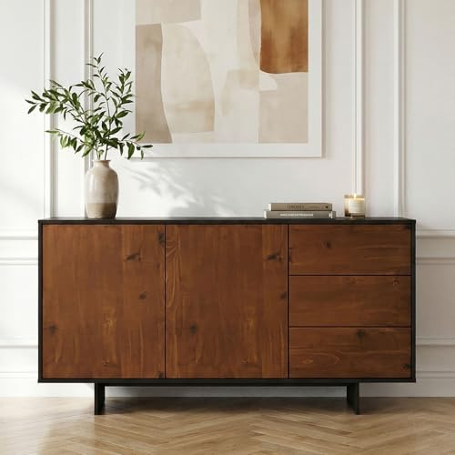IDIMEX Sideboard ARTO, 135 cm mit 2 Türen und 3 Schubkästen, Schwarz/Kastanie - Robustes Wohnzimmer Möbel, Flurkommode mit großzügigem Stauraum, Anrichte mit pflegeleichter Oberfläche
