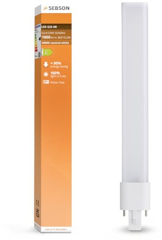 SEBSON G23 LED Lampe 5W ersetzt 11W CFL Kompaktleuchtstofflampe - 10er | kompatibel mit Dulux S & PL-S, 2-Pin Sockel 1000lm 230V AC & CCG - LED Leuchtmittel G23 neutralweiß 4000K, nicht dimmbar