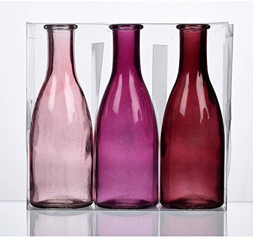 Sandra Rich 3er Pack Flaschenvasen Bottle H. 18,5cm D. 6,5cm rosa pink rot Glas
