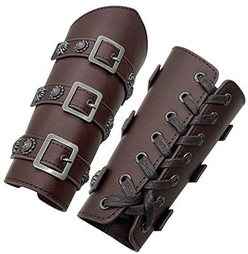 HiiFeuer Medievale PU Pelle Fibbia Armatura di Braccio, Cavaliere LARP Costume di Halloween (Marrone scuro)