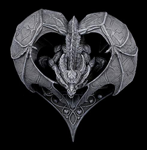 Stanley Morrison Fantasy Wandrelief - Herz Drache | Wand-Skulptur, Deko-Artikel, Motiv, H 23 cm
