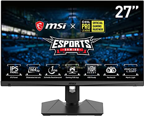 MSI Optix MAG274RDE Esports Gaming Monitor 27 Zoll (68,5 cm), FullHD (1920x1080), 144Hz, 1ms, IPS, AMD FreeSync, Mystic Light RGB