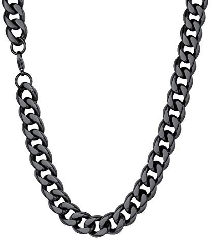 U7 Halskette 60cm schwarz Edelstahl Panzerkette 12mm breit Hip Hop Herren Kette kubanische Gliederkette Link Necklace Jungen Männer Minimalist Modeschmuck Accessoire