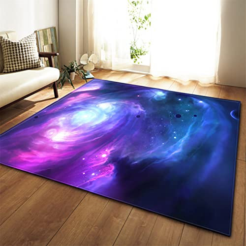 3D Lila Galaxie Bereich Teppich Galaxie Sterne Mond Platz Drucken Teppiche Wohnzimmer Dekoration Kinder Schlafzimmer Matte Weiche Flanell Großer Teppich Rutschfest Waschbar (Muster 1,50x80 cm)