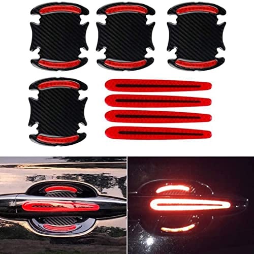 8Pieces Universal 3D Carbon Fiber Auto Door Handle Scratch Protection Cover Guard Film, Universal Car Cup Handle Paint Scratch Protector Sticker Car Safety Reflective Strips (Red)