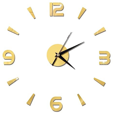 Akozon Große Wanduhr, Wanduhr-Aufkleber, 1 Mm, Acryl-Raumaufkleber, Dekor, DIY, Modernes Heimbüro, Raumdekoration, Dekorative Aufkleber, Spiegeluhr (Gold)