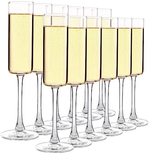 Elegant Champagne Glasses Set of 12, Glass Champagne Flutes for Birthday, Wedding, Party - 6 oz, Clear