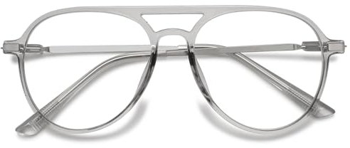 Lanomi Mode Pilot Lesebrille Blaulichtfilter Damen Herren Kunststoff Vollrahmen Lesehilfe UV400 Schutz Brille mit Sehstärke Transparent Grau Piloten Lesebrillen 2.0