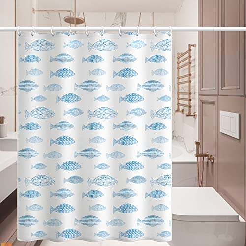 Duschrollo 100Cm Breit für Dusche, Duschrollo für Badewanne Blau Fisch Duschborhang Schmal