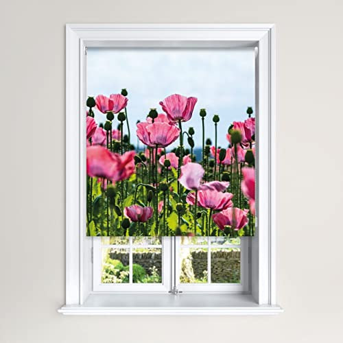 Lister Cartwright Blackout Roller Blind Pink Poppy Field Roller Blinds (120 cm Width x 140 cm Drop)