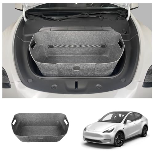 VLOX Tesla Model Y Frunk Organizer Aufbewahrungsbox – Passgenau für Modell Y 2021–2024, 117L Kapazität Auto-Aufbewahrungsbox mit 4 Schlaufen für Gurte – Praktisches Tesla-Y-Zubehör