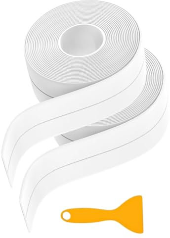 VANIYA Simple Seal Tape 11 ft Bath Sealant Strip, Bathroom Sealant White Anti Mould with Sealing Tool, Caulk Strip Adhesive Sealant tape Waterproof for Toilet Wall Corner,Bath, Kitchen (WHITE (2PCS))