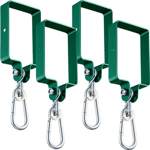 Dunzy 4-Piece Metal Swing Set Accessories - Includes Snap Hooks, Swing Hangers, Brackets & Attachments for Connecting to a 4 x 6 Beam (Green)