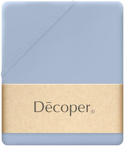 Decoper ® Mako-Feinjersey Spannbettlaken aus 100% Baumwolle | Atmungsaktiv & kuschelig weich | Oeko-Tex Zertifiziert | bis 25 cm Matratzenhöhe | 140-160 cm x 200 cm | Farbe Blue Sky Blau