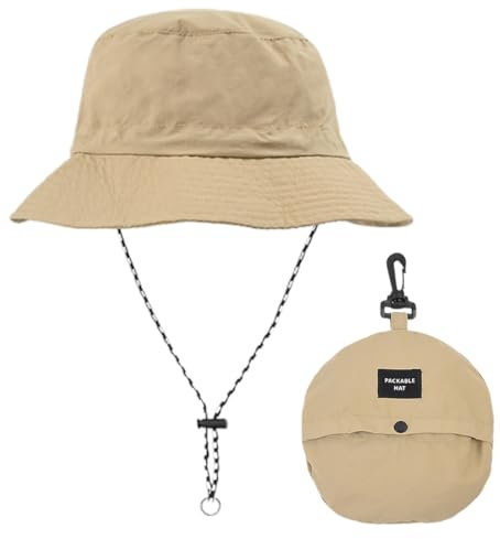 Chapeau Seau avec Ficelle Imperméable pour Femmes Hommes Chapeau Safari Réglable Chapeau Seau Coupe-Vent Chapeau de Pêche Plage Marche Escalade Kaki
