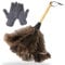 GOEDCH Ensemble Plumeau d'Autruche: Plumeau D'autruche Antistatique, Plumeau D'autruche avec Poignée en Bois, Livré avec des Gants de Nettoyage Lavables, pour Chambre, Salon, Bibliothèque, 32CM