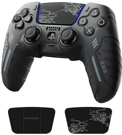 JEMDO Silicone Cover Compatible With PS5 Controller Skin, Anti-Slip Soft Silicone Cover Case, Protective Cover for PS5 Wireless Grip, Dual Sense Controller & 2 Themed Stickers (Black)