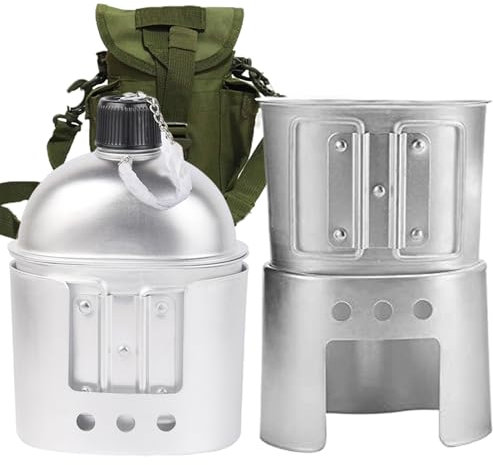 Cantina de Metal 900 ml de Cantina anodizada Incluye 1, 1 Taza, Taza de Estufa y Bolsa de Almacenamiento, Agua portátil para Acampar, Supervivencia, al Aire Libre