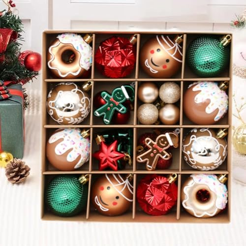 42 Weihnachtskugeln, 60 mm, Weihnachtsbaumschmuck, traditionelles rot-grünes und weißes Weihnachtskugel-Set, Weihnachtsdekorationen für Familiengeburtstagsfeier (C)