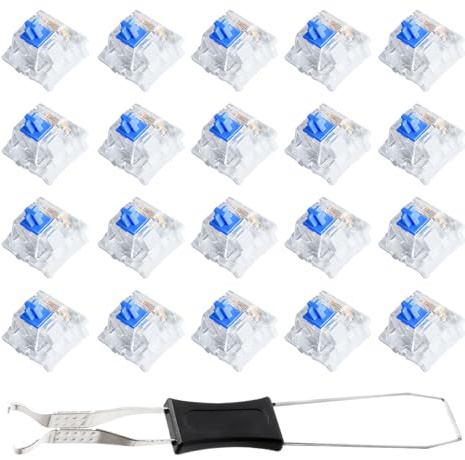 COEKI 20 Stück Blaue Keyboard switches, Tastatur Switches mit Zieher, 3 Pin Ersatz Blue Switch Keyboard Transparentes Gehäuse für PC Zubehör und DIY-Mechanische Tastaturen