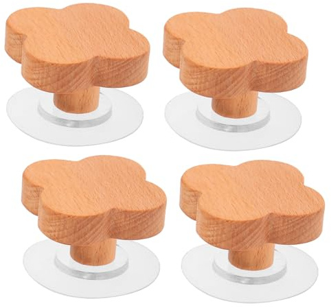 Garneck Lot de 4 Crochets Muraux en Bois Naturel, sans Perçage, Design Fleur à 4 Pétales, Porte-manteau Mural Décoratif pour Manteaux, Clés et Serviettes, pour Entrée, Salle de Bain