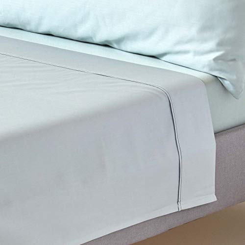 HOMESCAPES Bio-Bettlaken hellblau 270x300 cm, Satin-Betttuch ohne Gummizug, Haustuch aus 100% Bio-Baumwolle