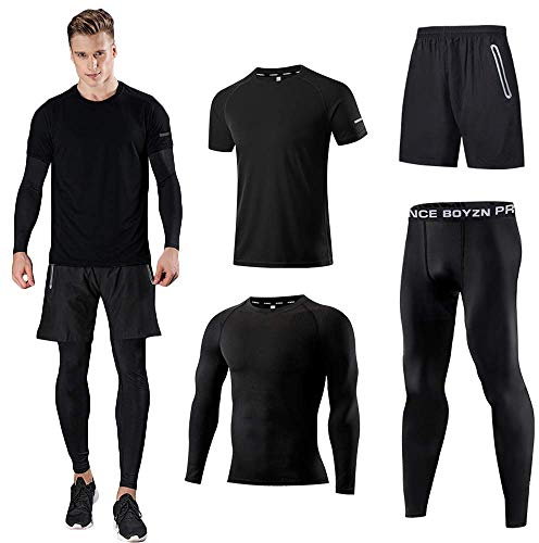 Kompressionsanzug Herrenanzug Trainingsanzug 4-teiliges Herren atmungsaktives Sportswear Laufanzug Kurzarmhemd Kompressionshemden Halbhose Strumpfhose Schwarz-2XL