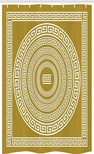 ABAKUHAUS Greek Key Schmaler Duschvorhang, Fries-Mäander-Linien, Badezimmer Deko Set aus Stoff mit Haken, 120 x 180 cm, Pale Bernstein Weiß