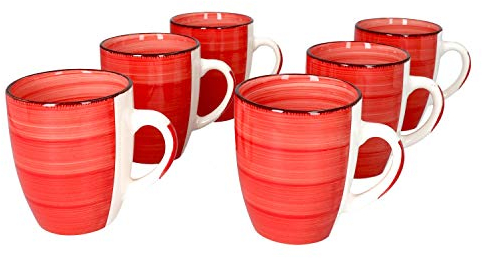 MamboCat Chrissi 6er Set Kaffeebecher Rot I 300 ml I Weihnachten I 6 Personen I Steingut-Tassen für Heißgetränke I Runde Tee-Pötte mit abstraktem Dekor I Kaffee-Geschirr