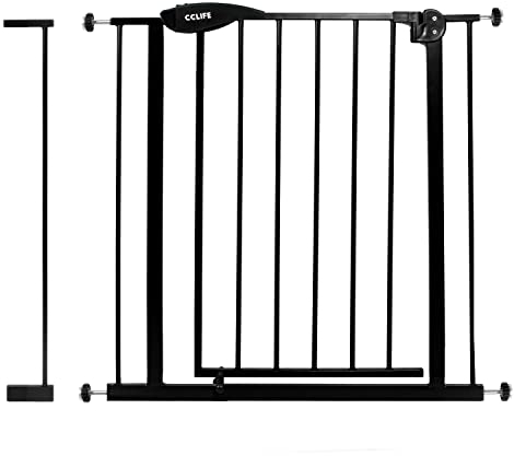 CCLIFE Treppenschutzgitter Türschutzgitter Absperrgitter Treppengitter Ohne Bohren Y-Spindel 14cm Verlängerung Gitter für Haustier Kindergitter, Farbe:Schwarzes Gitter mit 7cm Verlängerung