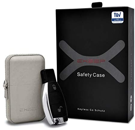 EXEEP® Keyless Go Schutz Autoschlüssel - TÜV geprüft - Zuverlässige Funkschlüssel Abschirmung - RFID Blocker Schlüsseletui Echt-Leder - Auto Diebstahlschutz Box - Designed in Germany - Beige