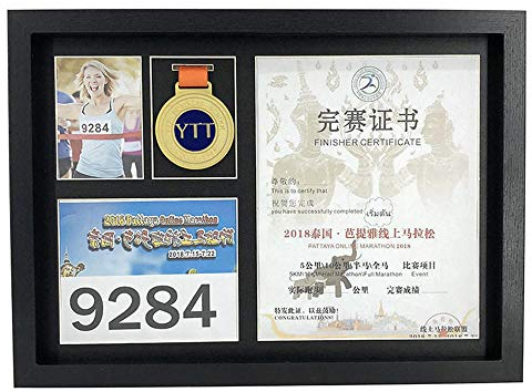 FTYYSWL A3 Größe Marathon Holz Medaillen Display Rahmen Kreative Abzeichen Montage Bilderrahmen Medaille Aufbewahrungsbox Set Up Wand Fotorahmen A