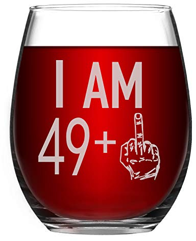 Livole 50th Birthday Gifts for Women Men, 15oz Stemless 49+ Pattern Birthday Wine Glass, Unique Funny Unbreakable Wine Tumbler for her, Best Friend Turning 50, Party Decoration