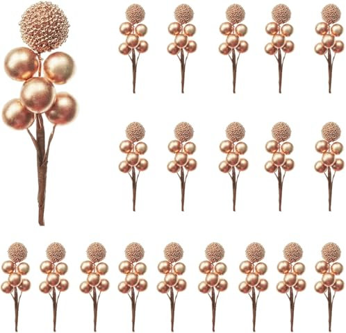 20 Zweige goldene Stechpalmenbeeren-Stiele künstliche Beeren Picks Weihnachtsbeeren Dekor für DIY Girlande, Geschenkverpackung und Weihnachtskranz Ornamente