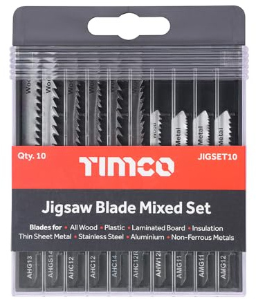 TIMCO Mixed 10 Piece Jigsaw Set-Wood & Metal Cutting-High Carbon Steel & HSS Blades - Silver