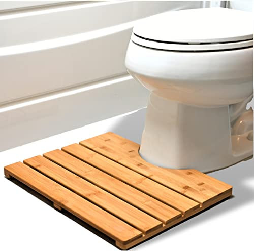 ZPirates Bambus-WC-Matte – niedriger Toilettenhocker – gebogene Bambusholzmatte für Badezimmer – Größe 55,9 x 45,7 x 3,3 cm (L x B x H)