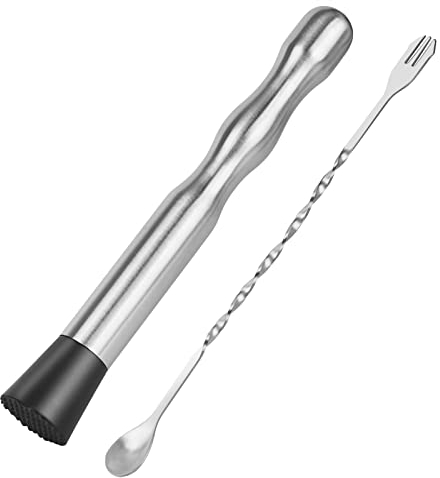 Vaincre Stößel für Cocktails, Barlöffel, 2 Stück, 22,9 cm Stößel und 25,4 cm Rührlöffel, Cocktail-Rührer, Edelstahl-Barzubehör, Werkzeug, Longdrink-Rührer, Barkeeper, Geschenke für Mojitos Getränke