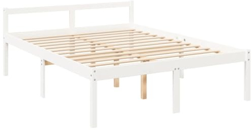 vidaXL Bed Frame in White Solid Wood Pine | 160x200 cm Size | Modern Double Bed with Comfortable Headboard | Easy to Assemble | Perfect for Bedroom Decor