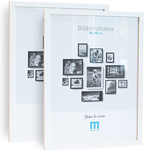 M MERCEO 2 STK. Bilderrahmen 30x40cm in weiß aus MDF, minimalistisch & modern für Fotos & Bilder. Inkl. Acrylglasschutz. Eignet Sich als Tisch-Aufsteller und für die Wand, Hochformat oder Querformat.