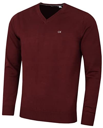 Calvin Klein Mens 2026 V-Neck Soft Cotton Easy Care Golf Sweater