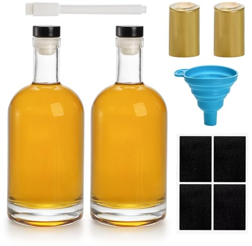 Hacaroa 2 Pack Heavy Base Glass Liquor Bottles, 25 Oz (750ml) Nordic Vodka Bottles with T-Top Cap for Homebrewing, Whiskey, Sauces, Syrups