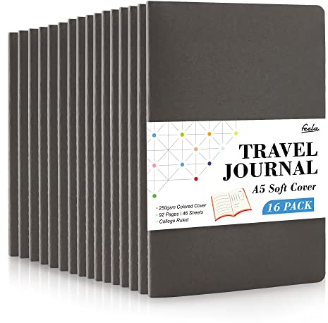 feela 16 Pack Soft Cover Notebooks A5, 92 Lined Pages, 80 GSM Paper, Grey | College Ruled Exercise Notebooks Bulk for School Office Travel, Note Taking, Journal Notepads for Students Adults Women Men