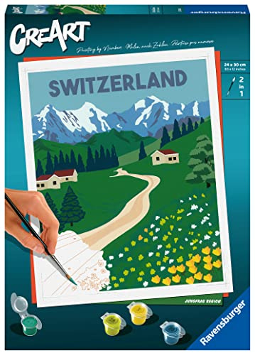 Ravensburger CreArt 23536 - Jungfrau Region - Malen nach Zahlen Erwachsene, DIY Malset mit Pinsel und Acrylfarben, Geschenk für Frauen und Männer, Malen für Erwachsene