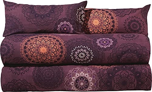 Erwin Müller Bettwäsche Sparpaket 4-TLG. Mako-Satin Mandala aubergine Größe 40x80 cm / 155x200 cm - feinfädig, temperaturausgleichend, atmungsaktiv, 100% Baumwolle, mit Reißverschluss