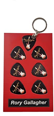 Rory Gallagher Gitarre Plektrum Geschenkset | 6 Künstler Plektren | 1 Künstler Schlüsselanhänger, Schwarz