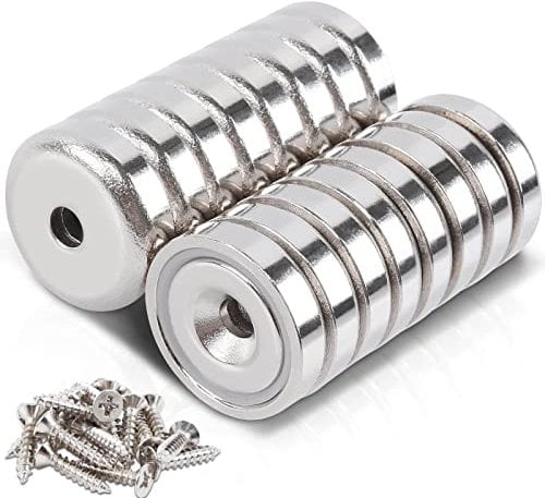 MIN CI 16 Stück Magnete mit Loch, 20x6mm Neodym Magnete Stark 10kg(22lbs) Magnet Groß Starke Magneten Schrauben Flach Magnete für Magnettafel Küche Werkzeuge Schlüssel Topfmagnet